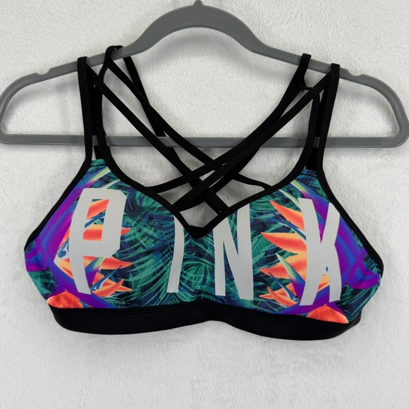 PINK Victoria's Secret Ultimate Push Up Sports Bra Tropical Print Medium - Picture 1 of 7